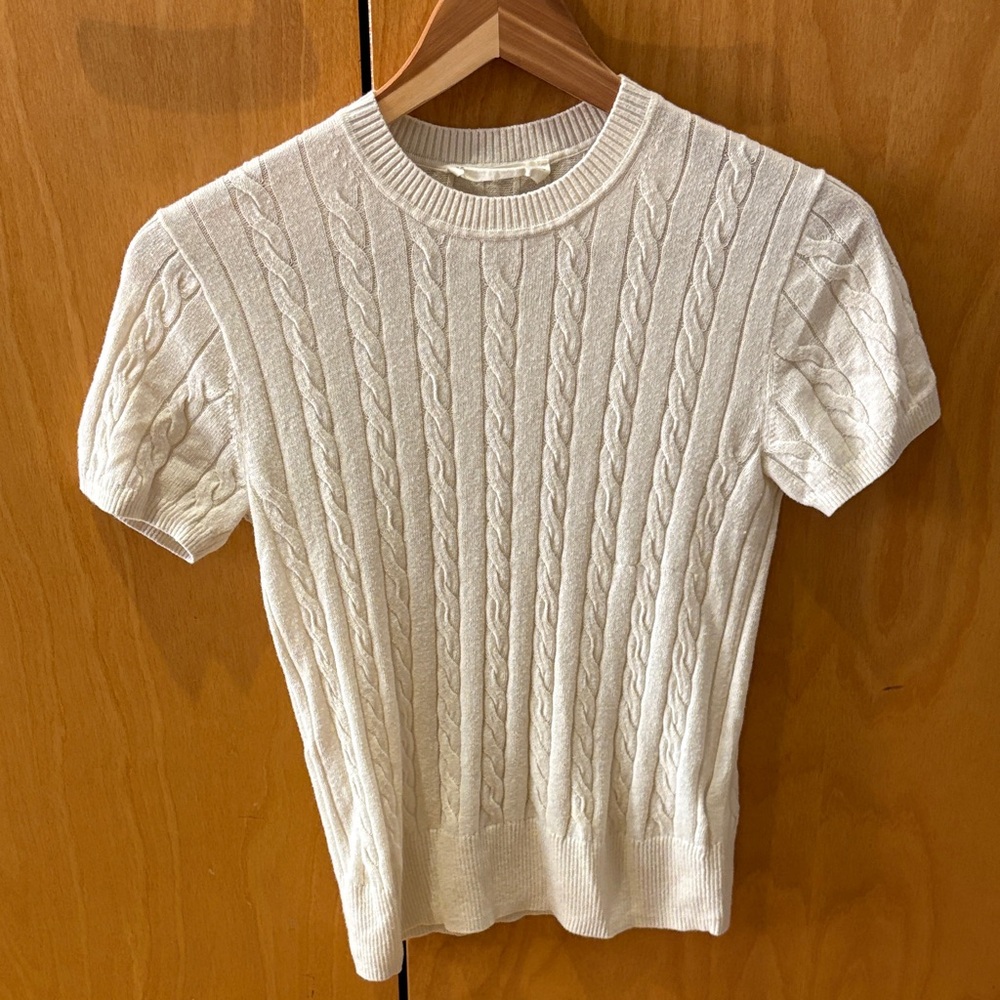 Everlane Short Sleeve Cable Knit Top - Cream